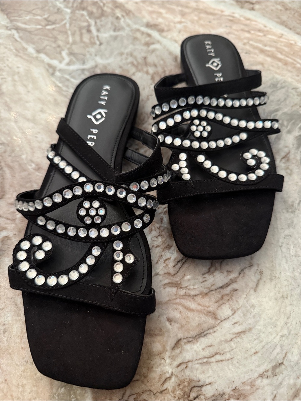 Katy Perry Collections Black Crystal Embellished Slide Mules